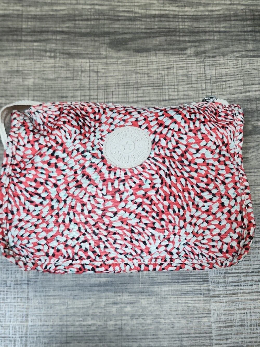 Kipling Coral, White & Black Printed Zip Pouch, No Gorilla